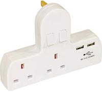 Eagle Two Gang Switched Mains Adaptor with 2 x USB Charging Points