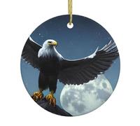 Eagle under the stars Patterns Round Ceramic Pendant - Festive Party Hanging Christmas Tree and Fireplace Ornament