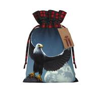 Eagle under the stars Print Christmas Drawstring Gift Bag, Linen Storage Sack, for Xmas, Holiday Party M Size