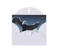 Eagle under the stars print White Pearlescent Paper Holiday Card with Envelope. Suitable for birthday wishes wedding congratulations and condolences.