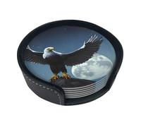 Eagle Under The Stars Printed Round Leather Coasters (Set of 6) Feature Rich Colors, Unique Patterns and are Easy to use.