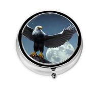 Eagle Under The Stars Round Mini Pill Box, 3 Compartment Pill Box, Portable Pill Box, can be Put into Wallet, Pocket, Light and Convenient