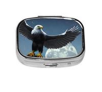 Eagle Under The Stars Square Pill Box Lightweight and Portable, with 2 Plastic Inserts, Suitable for Carrying in Pockets or Wallets.