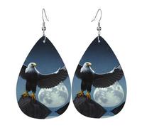 Eagle under the stars Women's Teardrop Leather Earrings, Hook 925 Silver Plated, Holiday Accessories