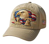 Eagle - United States 250th Anniversary, 250 Year American Anniversary Hat, Adjustable Bald Eagle Print Patriotic Baseball Cap for Men Women (Khaki)