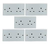 Eagle Unswitched Double Sockets 13A Mains Electric 2 Gang Plug Outlet Twin White - Pack Of 5