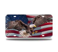 Eagle USA Flag License Plate,Car Front License Plates with 4 Holes, Metal Car Plate,Aluminum Novelty License Plate, 6 * 12 inches