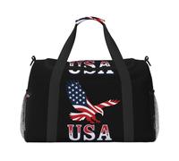 Eagle USA Flag Pattern Print Foldable Carry On Tote Large Capacity Hand Carry Bag for Airplane Weekend Getaways