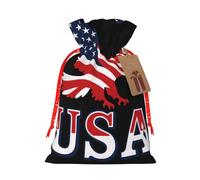 Eagle Usa Flag Pattern Print Holiday Burlap Gift Bag With Drawstring, Small Party Favor Pouches For Christmas Gifting-S Size