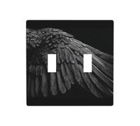 Eagle Wing Black and White Double Gang Toggle Light Cover Wall Plate Switch Decor Standard Size - 11.4x11.4cm