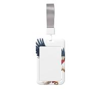 Eagle Wings American Flag Pattern Sliding Id Badge Holder Hard Plastic Work Card Case Name Tag Protector for Nurses Office