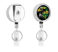 Eagle with Jamaican Flag Funny Retractable ID Badge Holder Reel with Clip Key Ring for Nurse Name Card Keychain