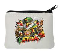 Eagle with Lithuanian Symbols Neoprene Coin Purse Pouch 10x11cm White