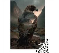 Eagle with Mountain Landscape Overlay 1000-Piece Jigsaw Puzzle for Adults, 38x26cm/1000pcs, White Cardboard, Gift Idea for Puzzle Lovers And Quiet Weekends