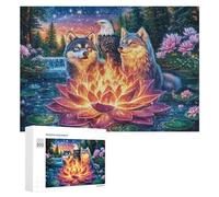 Eagle with Two Wolves And Flaming Lotus 300 Piece Jigsaw Puzzle for Teens 14+ Home Puzzle Challenge Critical Thinking Gift for Teens 300 PCS