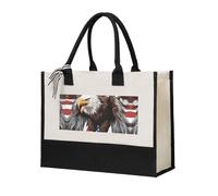 Eagle With Usa Flag Print Canvas Tote Bag Gifting For Women Eco-Friendly Office Use Shopping Beach Travel