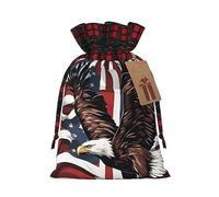 Eagle With Usa Flag Print Christmas Wrapping Bags Gift Bags With Drawstring, Xmas Party Presents And Favors