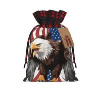 Eagle With Usa Flag Print Christmas Wrapping Bags Gift Bags With Drawstring, Xmas Party Presents And Favors