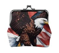 Eagle with USA Flag Print Compact Coin Purse 4.52 x 4.13in Cute Mini Wallet with Kiss Lock Waterproof Pouch