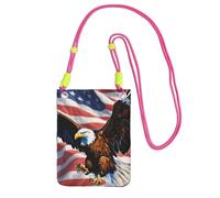 Eagle With Usa Flag Print Crossbody Bag For Women, Mini Phone Purses, Cute Phone Wallet, For Hiking Travel Gift