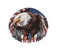 Eagle with USA Flag Print Double Layer Waterproof Shower Cap Women Men Reusable Bath Hair Caps Elastic Band