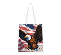 Eagle with USA Flag Print Functional Bag Reusable Practical Bags Lightweight Foldable Work Travel Gym Beach