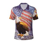 Eagle with USA Flag Print Mens Golf Shirt, Moisture Wicking Short Sleeve Polo Shirts for Men, Daily Casual T-Shirt Black