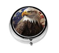 Eagle with USA Flag Print Pill Box 3 Compartments Round Pill Organizer Metal Waterproof Portable Pill Case for Pocket or Purse Vitamin/Fish Oil/Pills/Supplements
