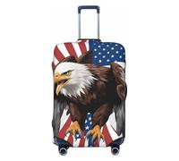 Eagle with USA Flag Print Suitcase Covers Personalized Luggage Protector Elastic Washable Travel Gear Cover, Black, XL