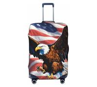 Eagle with USA Flag Print Suitcase Covers Personalized Luggage Protector Elastic Washable Travel Gear Cover, Black, XL