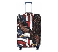 Eagle with USA Flag Print Suitcase Covers Personalized Luggage Protector Elastic Washable Travel Gear Cover, Black, XL