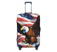 Eagle with USA Flag Print Suitcase Covers Personalized Luggage Protector Elastic Washable Travel Gear Cover, Black, XL