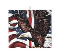 Eagle with USA Flag Print Upgrade Draining Mat, Soft Polyester Dish Drying Mat for Kitchen Drainers for Kitchen Utensils