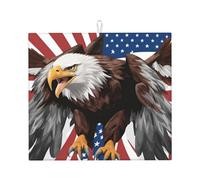 Eagle with USA Flag Print Upgrade Draining Mat, Soft Polyester Dish Drying Mat for Kitchen Drainers for Kitchen Utensils
