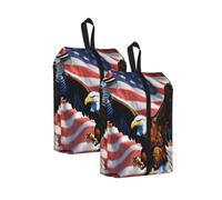 Eagle with USA Flag Print Waterproof Shoe Bag Travel Bag with Carry Strap Storage Bag Versatile Cosmetic Bag-2pcs