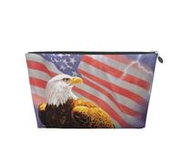 Eagle with USA Flag Printed Leather Travel Toiletry Makeup Bag with Silver Zipper for Women on the Go