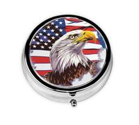 Eagle with USA Flag Printed Round Pill Organizer with 3 Compartments, Portable Mini Pill Box Pill Case for Medicine, Vitamin, Fish Oil, Supplements