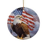 Eagle with USA Flag Printed Round Xmas Ornaments 7.3cm, Christmas Ceramic Pendant Hanging for Xmas Tree Home Indoor Outdoor Decor 1 Pcs