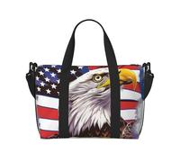 Eagle with USA Flag Printed Travel Duffle Bag for Men Women Holiday Travel Luggage Bag Waterproof Tote Bag with Shoulder Strap