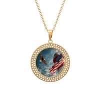Eagle1 Lighthouse U.S. Flag Multicolored Alloy Diamond Necklaces Brilliant Circle Pendant Necklace Jewelry Gift for Women