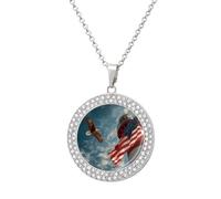 Eagle1 Lighthouse U.S. Flag Multicolored Alloy Diamond Necklaces Brilliant Circle Pendant Necklace Jewelry Gift for Women