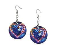 Eagle1 U.S. Flag Heart Women's Drop Earrings Wooden Dangle Pendant with Stud Hoop Jewellery Gifts