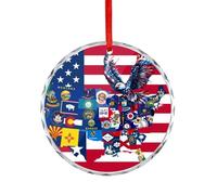 Eagle1 USA Flag US State Flags Map Hanging Ornaments Round Keepsake Clear Souvenir for Christmas Tree Decoration Gifts