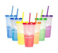 Eaglefields Cold Cups with Lids & Straws - 7 Pack Rainbow Colour Changing Cups 24oz Bulk Magic Tumbler Iced Coffee Cup Travel Mug - Reusable Plastic Cups Smoothie Milkshake Cup for Kids & Adults