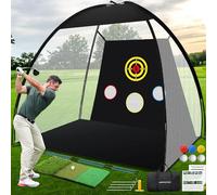 EagleGlo Golf Net & Mat for Backyard Driving, 10x7ft Golf Hitting Net with Alignment Sticks, Quick Setup Indoor/Outdoor Chipping Net