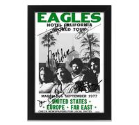 Eagles Band Signed Poster Print - Hotel California Classic Rock Fan Gift - Limited Edition Memorabilia Wall Art - 70s Music Collectible (A4 Framed Without Mount)