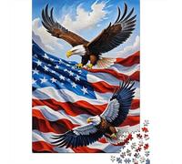 Eagles Flying USA Flag 1000 Pc Extra-thick Cardboard Jigsaw Puzzle Bundle Couple Partners Concentration Training Gift Idea 38x26cm/1000pcs