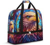 Eagles Head Ethnic Bird Travel Duffel Bag for Women Men, Foldable Sports Gym Bag Weekend Overnight Totes Carry on Cabin Bag with Shoes Compartment