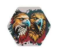 Eagles Head Pattern Print Leather Coaster Set of 6 Pieces,Hexagon Heat-Resistant Drinks Coffee Decorative Coaster for Living Room Kitchen,4 in
