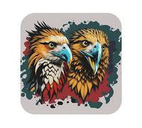 Eagles Head Pattern Print Leather Coaster Set of 6 Pieces,Square Heat-Resistant Drinks Coffee Decorative Coaster for Living Room Kitchen,4 in